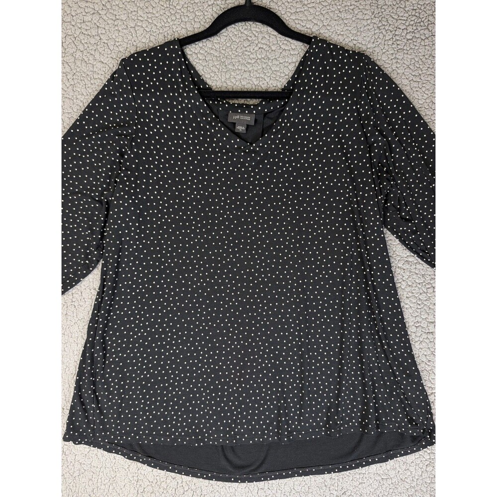 J.Jill Wearever Collection Black Polka Dot V-Neck Tunic Top Shirt Size XL